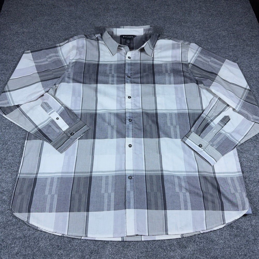 Rocawear Mens 3XL Plaid Button Down Dress Shirt Long Sleeve